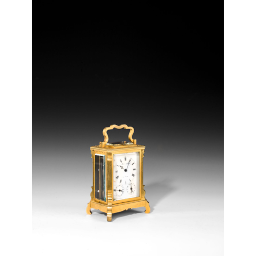 BIEDERMEIER CARRIAGE CLOCK WITH DATE, ALARM AND CASE